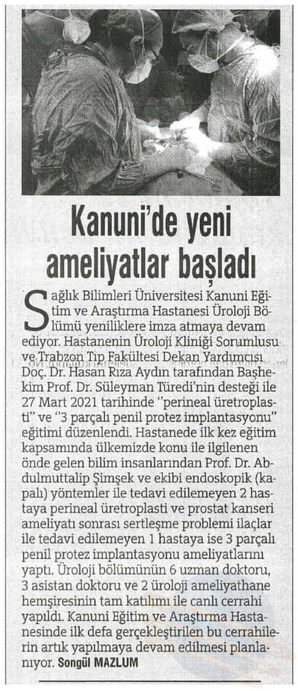 Karadeniz'den Günebakış - Kanuni Hastanesinde yeni ameliyatlar