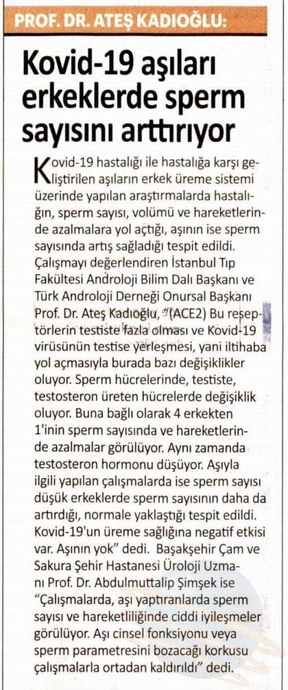 Yeni Akit - Aşı ve kısırlık açıklaması